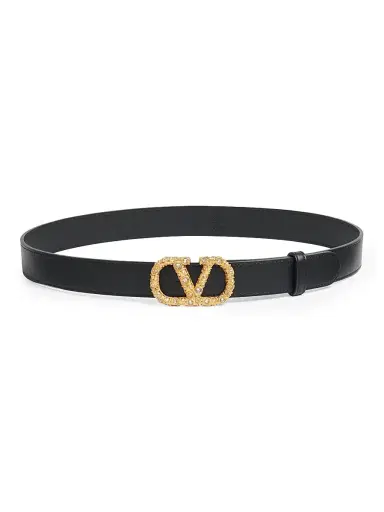Valentino Garavani Women's VLogo Signature Belt in Shiny Calfskin with Crystals 30MM - Black Crystal | Thumbnail 1