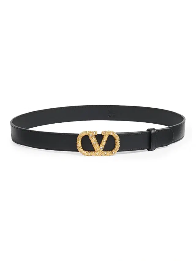 Valentino Garavani Women's VLogo Signature Belt in Shiny Calfskin with Crystals 30MM - Black Crystal