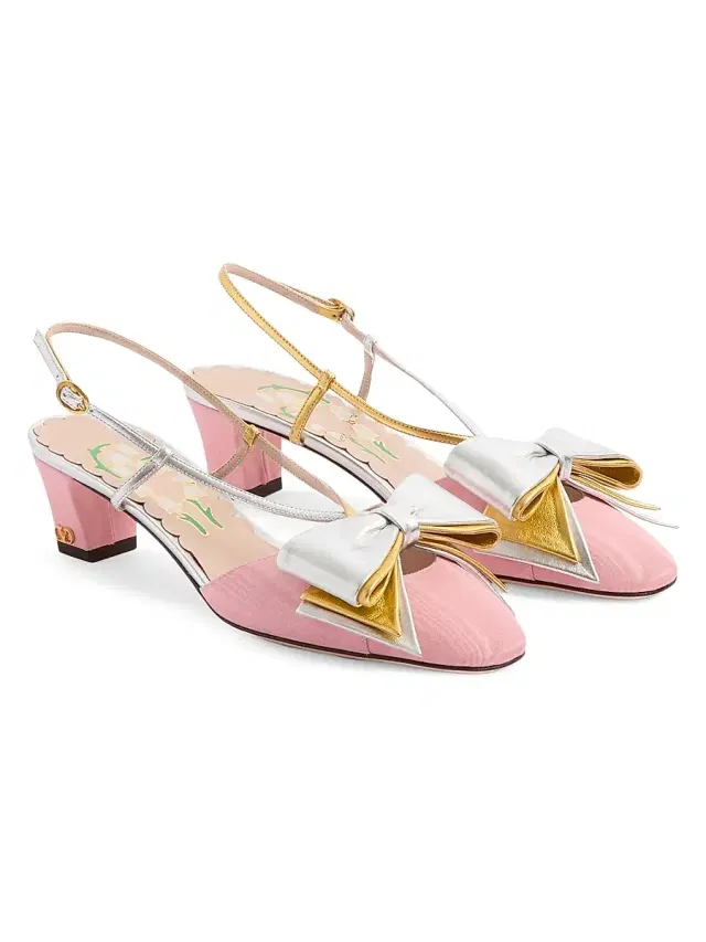Valentino Garavani Women's Bowow 45MM Slingback Pumps in Moire Fabric - Pink Multi