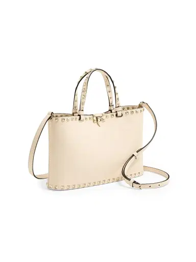 Valentino Garavani Women's Rockstud Small Shopping Bag in Grainy Calfskin - Light Ivory | Thumbnail 3