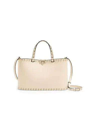 Valentino Garavani Women's Rockstud Small Shopping Bag in Grainy Calfskin - Light Ivory | Thumbnail 1