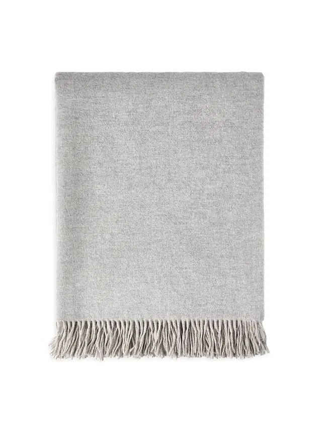 Brunello Cucinelli Cashmere Double Cloth Lightweight Throw with Fringe - Grey