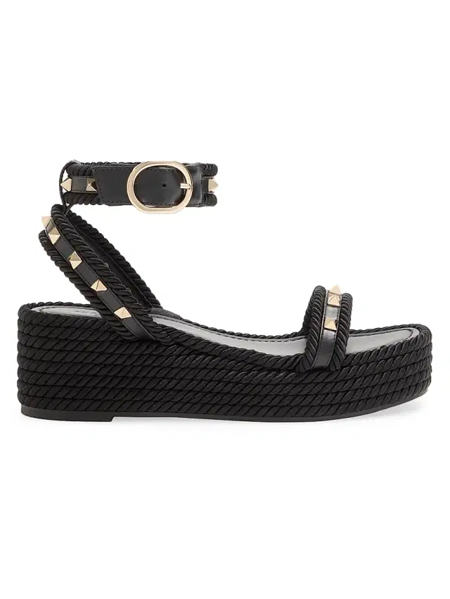 Valentino Garavani Women's Rockstud 4MM Flatform Sandals in Calfskin - Black