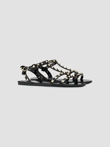 Valentino Garavani Women's Rockstud Flat Rubber Sandals - Black - Size 11 | Thumbnail 2