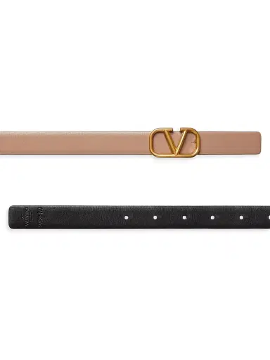 Valentino Garavani Women's Reversible Vlogo Signature Belt in Glossy Calfskin 20MM - Smokey Beige Black | Thumbnail 6