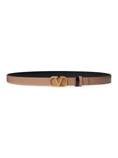 Valentino Garavani Women's Reversible Vlogo Signature Belt in Glossy Calfskin 20MM - Smokey Beige Black | Thumbnail 1 Valentino Garavani Women's Reversible Vlogo Signature Belt in Glossy Calfskin 20MM - Smokey Beige Black | Thumbnail 1