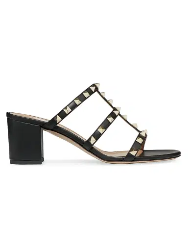 Valentino Garavani Women's Rockstud Calfskin Leather Slide Sandals 60MM - Black - Size 4.5 | Thumbnail 1 Valentino Garavani Women's Rockstud Calfskin Leather Slide Sandals 60MM - Black - Size 4.5 | Thumbnail 1