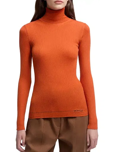 Moncler Women's Turtleneck Sweater in Wool - Orange | Thumbnail 2 Moncler Women's Turtleneck Sweater in Wool - Orange | Thumbnail 2