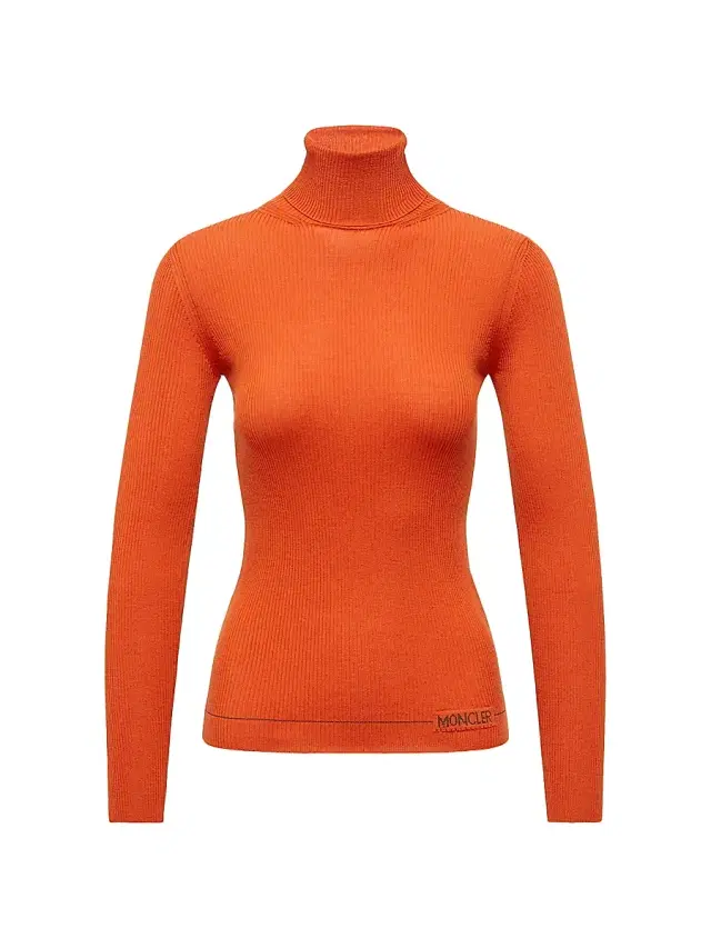 Women's Turtleneck Sweater in Wool - Orange