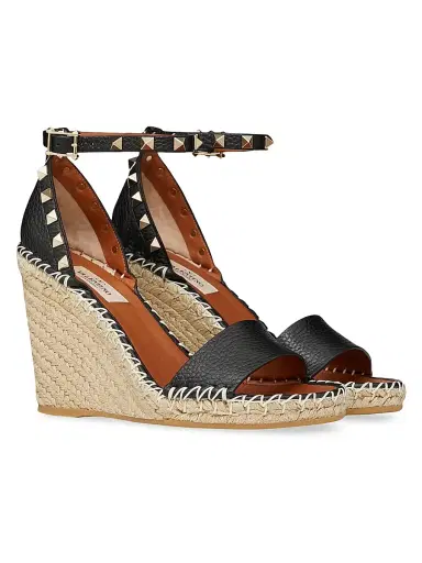 Valentino Garavani Women's Double Rockstud Grainy Calfskin Wedges 105MM - Black Light Cuir - Size 4 | Thumbnail 2 Valentino Garavani Women's Double Rockstud Grainy Calfskin Wedges 105MM - Black Light Cuir - Size 4 | Thumbnail 2