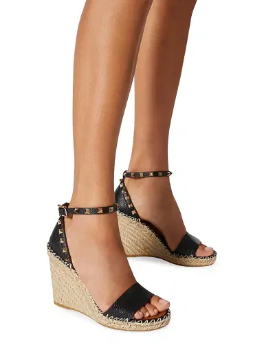 Valentino Garavani Women's Double Rockstud Grainy Calfskin Wedges 105MM - Black Light Cuir - Size 4 | Thumbnail 6 Valentino Garavani Women's Double Rockstud Grainy Calfskin Wedges 105MM - Black Light Cuir - Size 4 | Thumbnail 6