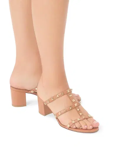 Valentino Garavani Women's Rockstud Calfskin Leather Slide Sandals 60MM - Almond - Size 4.5 | Thumbnail 8 Valentino Garavani Women's Rockstud Calfskin Leather Slide Sandals 60MM - Almond - Size 4.5 | Thumbnail 8
