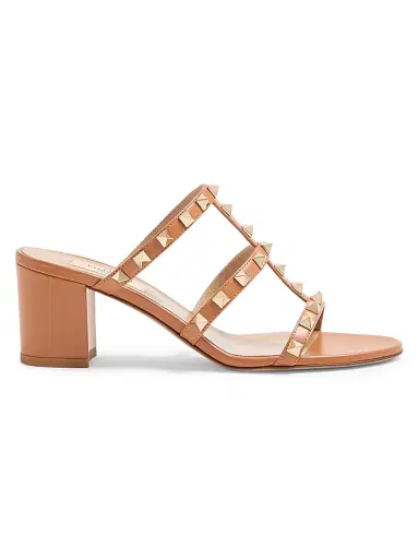 Valentino Garavani Women's Rockstud Calfskin Leather Slide Sandals 60MM - Almond - Size 4.5 | Thumbnail 1 Valentino Garavani Women's Rockstud Calfskin Leather Slide Sandals 60MM - Almond - Size 4.5 | Thumbnail 1