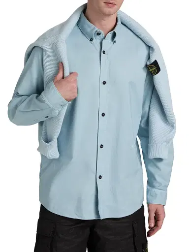 Stone Island Men's Logo-Embroidered Cotton Button-Down Shirt - Dust Blue | Thumbnail 3 Stone Island Men's Logo-Embroidered Cotton Button-Down Shirt - Dust Blue | Thumbnail 3