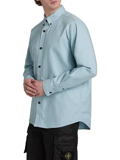 Stone Island Men's Logo-Embroidered Cotton Button-Down Shirt - Dust Blue | Thumbnail 4 Stone Island Men's Logo-Embroidered Cotton Button-Down Shirt - Dust Blue | Thumbnail 4