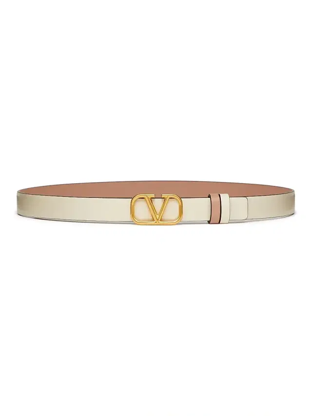 Valentino Garavani Women's Reversible Vlogo Signature Belt in Glossy Calfskin 20MM -  Beige