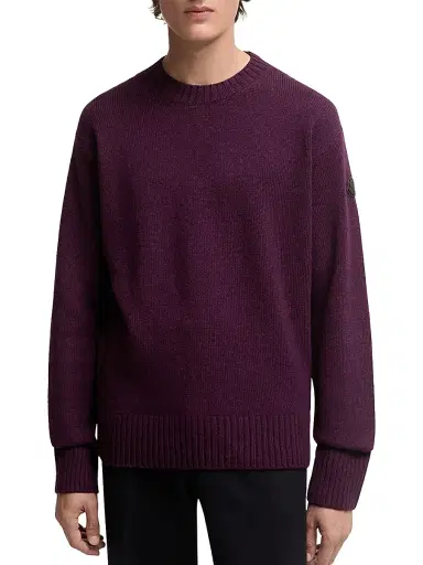 Moncler Men's Crew Neck Sweater in Wool and Cashmere - Purple - Size Large | Thumbnail 2