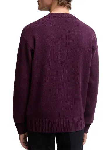 Moncler Men's Crew Neck Sweater in Wool and Cashmere - Purple - Size Large | Thumbnail 3