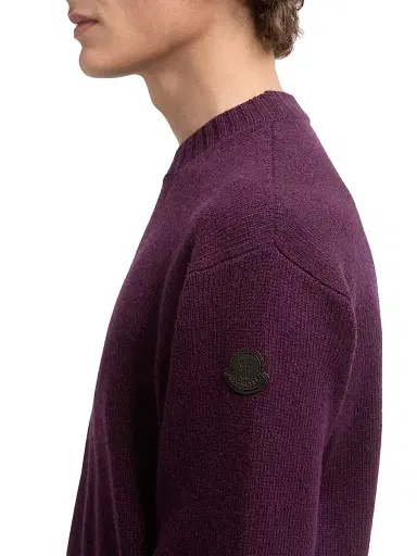 Moncler Men's Crew Neck Sweater in Wool and Cashmere - Purple - Size Large | Thumbnail 4
