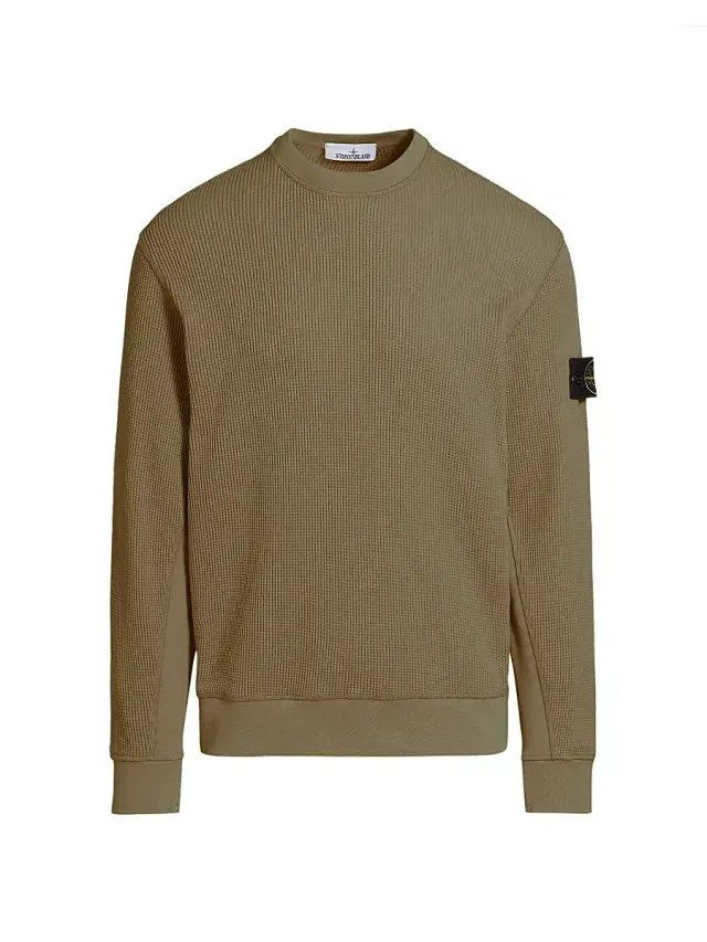 Stone Island Men's Waffle-Knit Crewneck Sweatshirt - Military Green