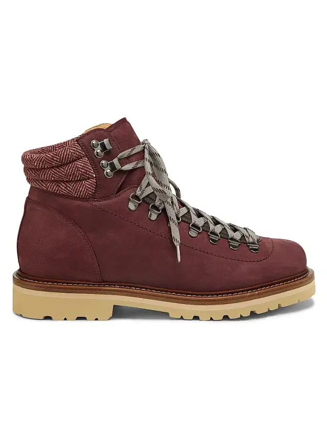Brunello Cucinelli Men's Leather Hiking Boots - Dark Red