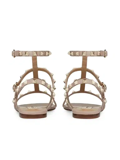Valentino Garavani Women's Rockstud Flat Calfskin Sandals with Straps - Poudre | Thumbnail 3