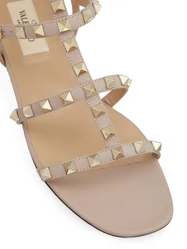 Valentino Garavani Women's Rockstud Flat Calfskin Sandals with Straps - Poudre | Thumbnail 5