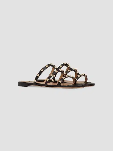 Valentino Garavani Women's Rockstud Flat Slide Sandals - Black - Size 4.5 | Thumbnail 2