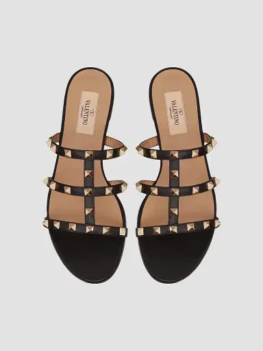 Valentino Garavani Women's Rockstud Flat Slide Sandals - Black - Size 4.5 | Thumbnail 4