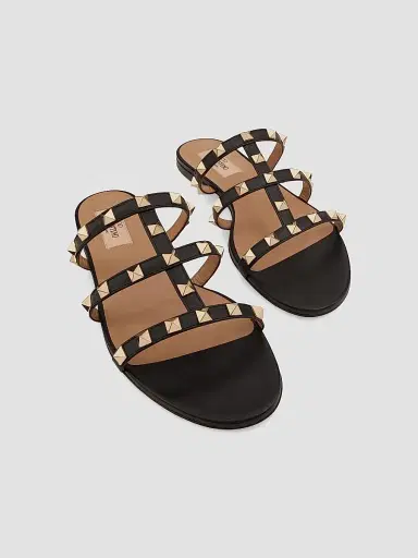 Valentino Garavani Women's Rockstud Flat Slide Sandals - Black - Size 4.5 | Thumbnail 5