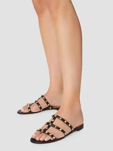 Valentino Garavani Women's Rockstud Flat Slide Sandals - Black - Size 4.5 | Thumbnail 6