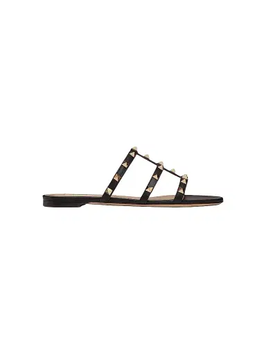Valentino Garavani Women's Rockstud Flat Slide Sandals - Black - Size 4.5 | Thumbnail 1