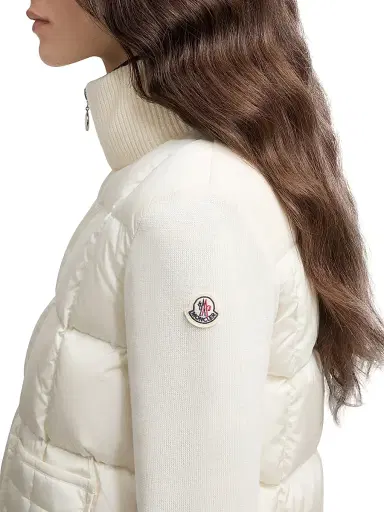 Moncler Women's Down-Filled Cardigan in Wool - White | Thumbnail 4