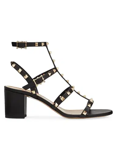 Valentino Garavani Women's Rockstud Calfskin Ankle Strap Sandals - Black - Size 11.5 | Thumbnail 1