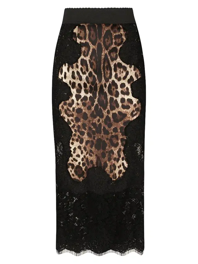 Women's Lace Leopard-Print Patch Midi-Skirt - Leo New