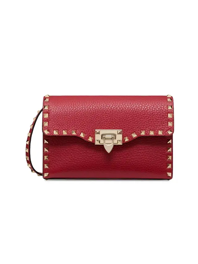 Valentino Garavani Women's  Rockstud Grainy Calfskin Crossbody Bag - Rosso Red