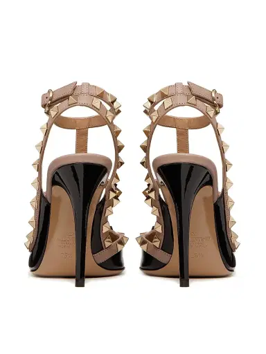 Valentino Garavani Women's Patent Rockstud Caged Pumps 100 MM - Black Poudre | Thumbnail 3
