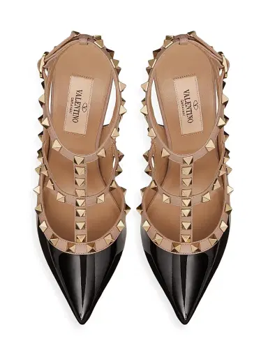 Valentino Garavani Women's Patent Rockstud Caged Pumps 100 MM - Black Poudre | Thumbnail 4