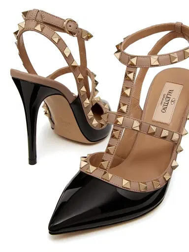 Valentino Garavani Women's Patent Rockstud Caged Pumps 100 MM - Black Poudre | Thumbnail 5