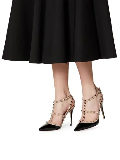 Valentino Garavani Women's Patent Rockstud Caged Pumps 100 MM - Black Poudre | Thumbnail 6