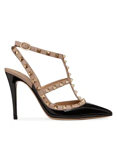 Valentino Garavani Women's Patent Rockstud Caged Pumps 100 MM - Black Poudre | Thumbnail 1