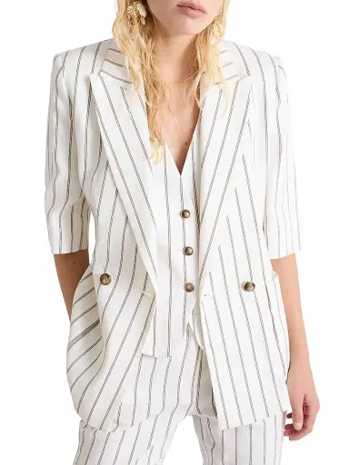 Marella Women's Straight Linen Blazer - White - Size 12 | Thumbnail 2