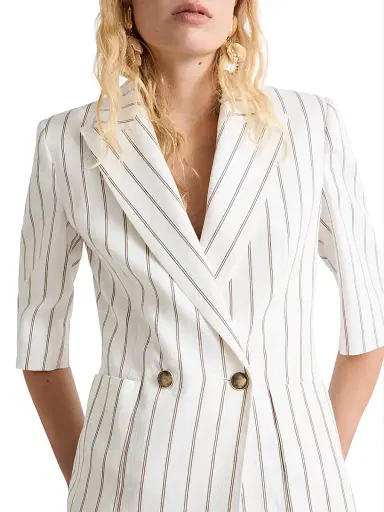 Marella Women's Straight Linen Blazer - White - Size 12 | Thumbnail 4