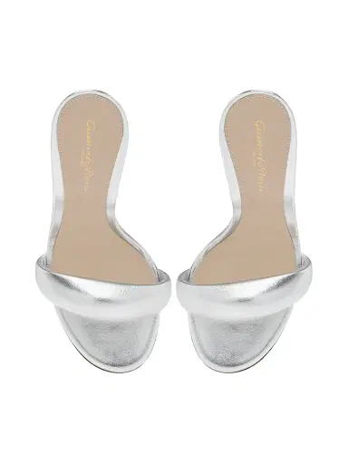 Gianvito Rossi Women's Bijoux 85MM Leather Mules - Silver - Size 11.5 | Thumbnail 4