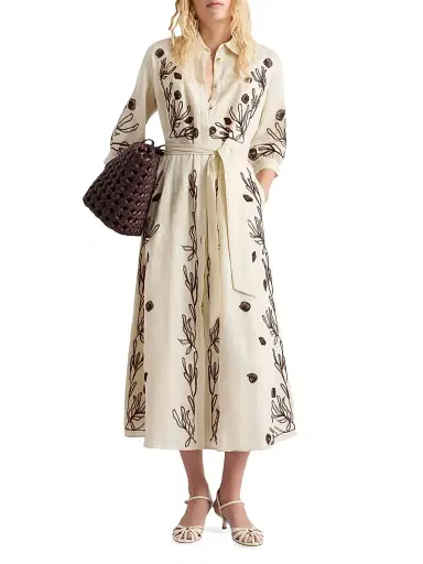 Marella Women's Embroidered Linen Dress - Cream - Size 12 | Thumbnail 3 Marella Women's Embroidered Linen Dress - Cream - Size 12 | Thumbnail 3