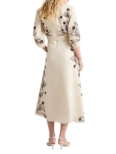 Marella Women's Embroidered Linen Dress - Cream - Size 12 | Thumbnail 4 Marella Women's Embroidered Linen Dress - Cream - Size 12 | Thumbnail 4