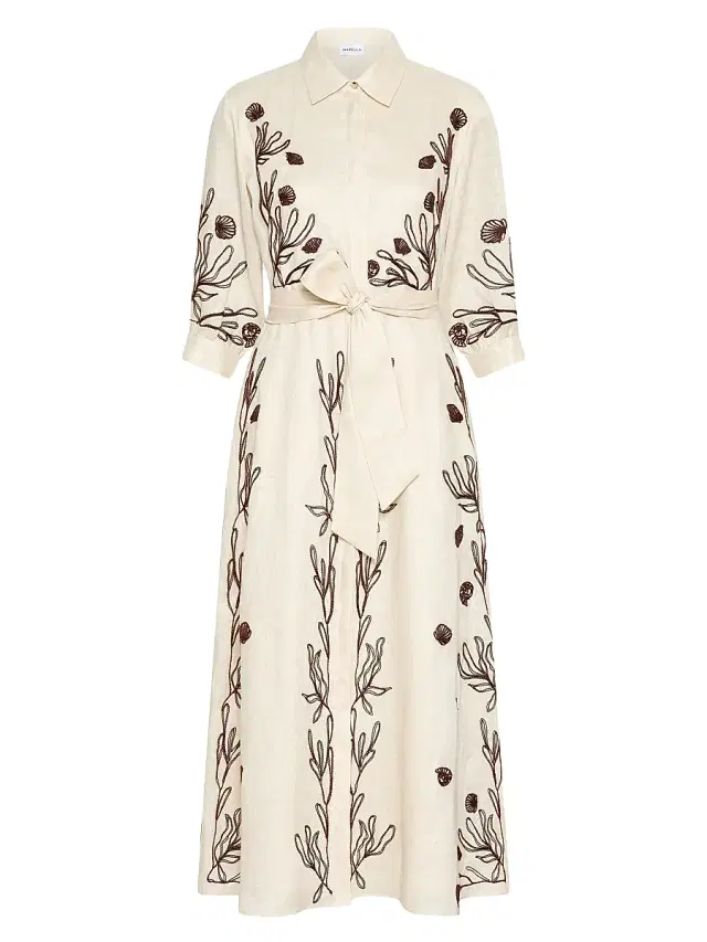 Marella Women's Embroidered Linen Dress - Cream