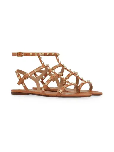 Valentino Garavani Women's Rockstud Flat Calfskin Sandals with Straps - Almond - Size 5 | Thumbnail 2 Valentino Garavani Women's Rockstud Flat Calfskin Sandals with Straps - Almond - Size 5 | Thumbnail 2