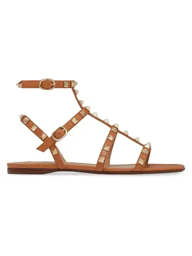 Valentino Garavani Women's Rockstud Flat Calfskin Sandals with Straps - Almond - Size 5 | Thumbnail 1 Valentino Garavani Women's Rockstud Flat Calfskin Sandals with Straps - Almond - Size 5 | Thumbnail 1