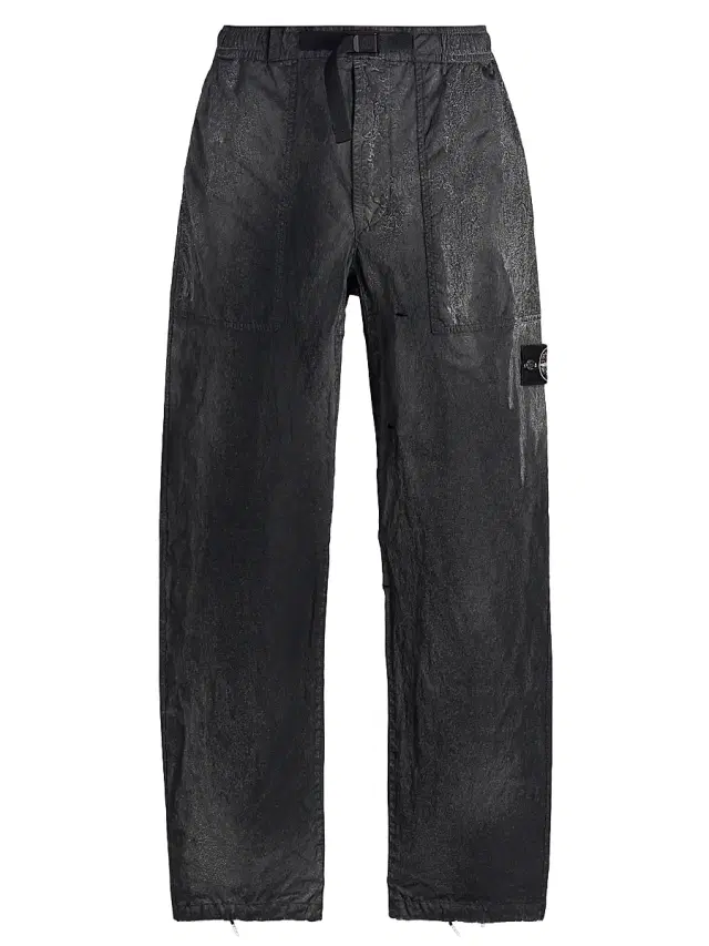 Men's Crinkled-Effect Cargo Trousers - Black